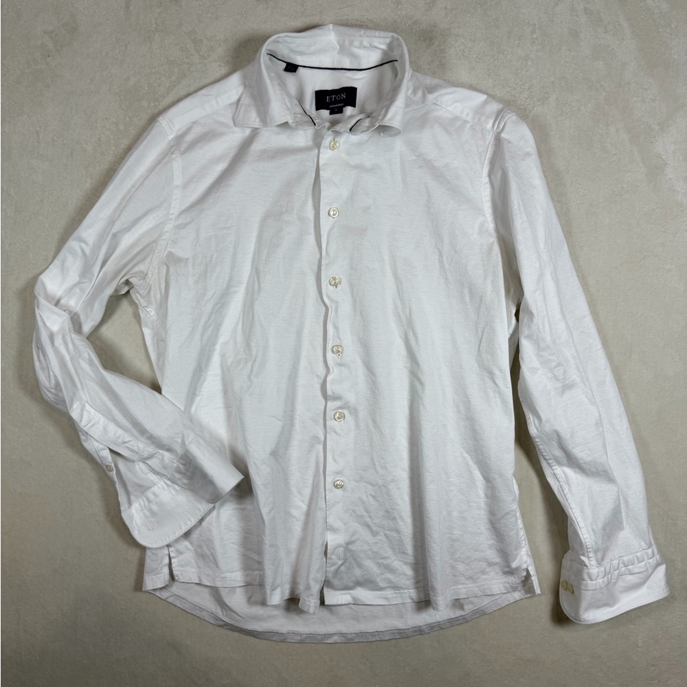 Eton Contemporary Size M Stretch Jersey Cotton Classic White Button-Down Shirt